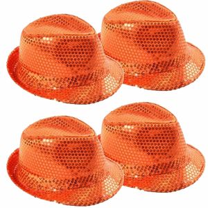 Trilby hoed met pailletten - 4x - oranje - glitter