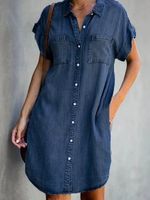 Denim Shirt Collar Casual Pocket Dress - thumbnail