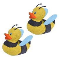 Wild Republic Bij badeendje - 2x - rubber - 10 cm - zwart/geel - badderen - speelgoed - badartikelen
