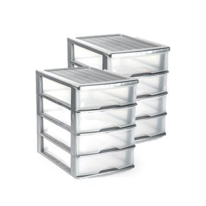 2x stuks ladeblok/bureau organizer met 4 lades grijs/transparant L 35,5 x B 27 x H 35 cm