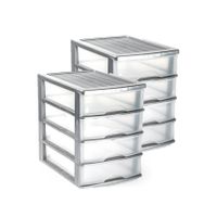 2x stuks ladeblok/bureau organizer met 4 lades grijs/transparant L 35,5 x B 27 x H 35 cm - thumbnail