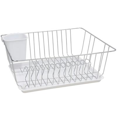 Afwas afdruiprek met lekbak - wit - kunststof - 37 x 32 x 13 cm
