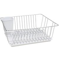 Afwas afdruiprek met lekbak - wit - kunststof - 37 x 32 x 13 cm