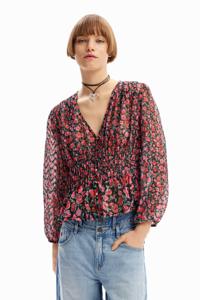 Plumeti blouse met bloemen - BLACK - L