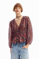 Plumeti blouse met bloemen - BLACK - XS