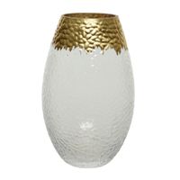 Bloemen vaas transparant/goud van glas 20 cm hoog diameter 12 cm - thumbnail