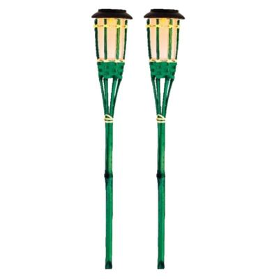 2x Groene buiten/tuin Led fakkel Bodi solar verlichting 54 cm vlam