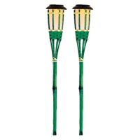 2x Groene buiten/tuin Led fakkel Bodi solar verlichting 54 cm vlam