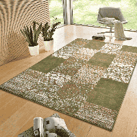 Vloerkleed Bloques Groen Crème 235x320 Cm Laagpolig Home Collectie - Dekbed-Discounter.nl