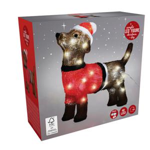 Kerstverlichting figuur - hond - in kerstkleding - 36 x 13 x 38 cm - LED lampjes wit