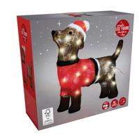 Kerstverlichting figuur - hond - in kerstkleding - 36 x 13 x 38 cm - LED lampjes wit - thumbnail