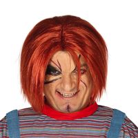 Halloween verkleedpruik Chuck met half lang haar - rood - Heren - Horror/Bekende figuren - thumbnail