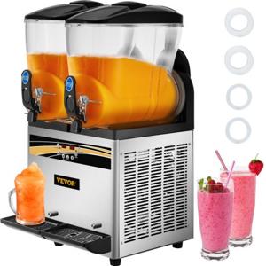 VEVOR Frozen Drink Machine 2X15 L Commerciële Slush Machine 890W Margarita Machine van Roestvrij Staal, PC en ABS met Efficiënt Koelen, 3 Zijden Effectief Warmteafvoer Perfect voor Ijskoude Drankjes