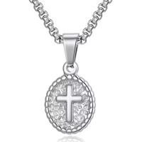 Mendes Zilverkleurige Heren Ketting met Ovale Kruis Hanger