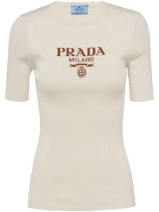 Prada pull en soie à logo en intarsia - Tons neutres