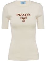 Prada pull en soie à logo en intarsia - Tons neutres