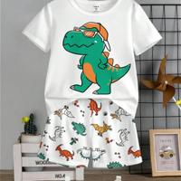 Boys' Cartoon Bear Print Short Sleeve Shirt and Shorts Set White-11 / 7Y