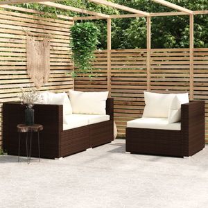 3-delige Loungeset met kussens poly rattan bruin