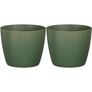 2x stuks plantenpot/bloempot kunststof donkergroen ribbels patroon - D17,5/H15 cm