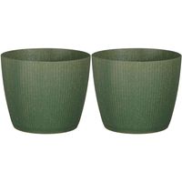 2x stuks plantenpot/bloempot kunststof donkergroen ribbels patroon - D17,5/H15 cm