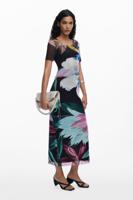 Nauwsluitende jurk met aquarel bloemen - BLACK - XL
