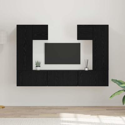 Tv-meubelset 7 pcs Zwart eiken 180 x 30 x 120 cm Bewerkt hout