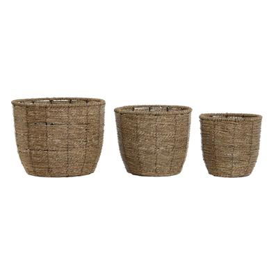 Plantenbakkenset Home ESPRIT Bruin Vezel Tropisch 31 x 31 x 24 cm
