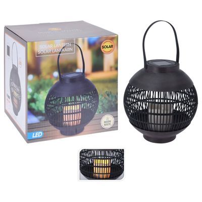 ProGarden lantaarn met kaars solar led rattan zwart