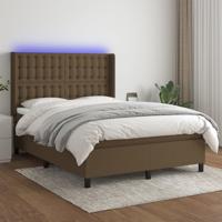 Boxspring met matras en LED stof donkerbruin 140x200 cm