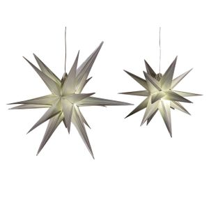 Verlichte 3D kerststerren - set 2x st - zilver - 35 en 60 cm - kunststof