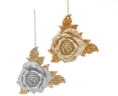 Orn.pvc roos h7.5cm gd/zlvr/glitter - Kurt s adler