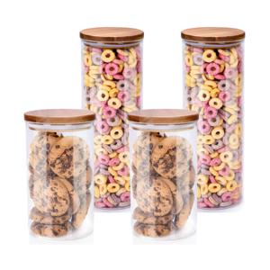 Voorraadpot/bewaarpot Foodking - 4-delige set - borosilicaat glas - 950/1650 ml - glas/hout