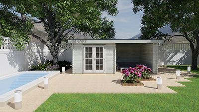Woodpro Geldermalsen Tuinhuis 600x400 cm 28 mm vuren blank- Plat dak- Onbehandeld vurenhout- Woodpro