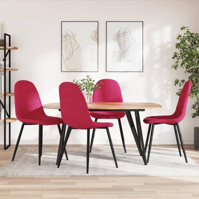 Eetkamerstoelen 4 st fluweel wijnrood