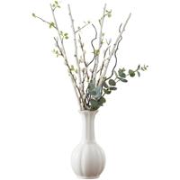 Gerimport bloemenvaas Sarayu stripe - wit - keramiek - 14 x 27 cm