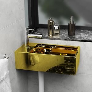 VidaXL Wastafel met overloop 49x25x15 cm keramiek goudkleurig