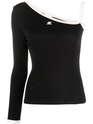 Courrèges haut asymétrique à logo brodé - Noir