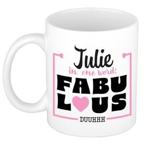 Naam mok Julie - wit - Fabulous - keramiek - 300 ml - cadeau collega beker