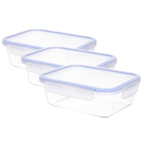 CM Vershoudbakje/lunchbox - 3x - luchtdicht - met clips - glas - 17 x 12 x 6 cm - 590 ml