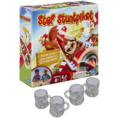 Stef Stuntpiloot drankspel/drinkspel met 4 shotglazen Stef Stuntpiloot drankspel/drinkspel met 4 shotglazen