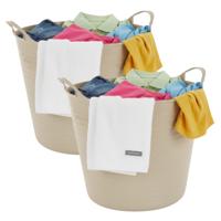 Excellent houseware flexibele wasmand - 2x - beige - 27 liter - kunststof - 42 x 40 x 35 cm