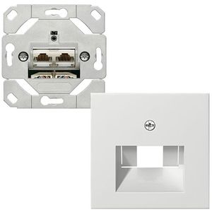 Netwerkaansluitdoos 2 x RJ45 met inzetplaat zuiverwit mat
