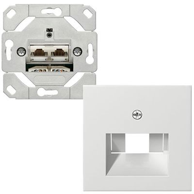 Netwerkaansluitdoos 2 x RJ45 met inzetplaat zuiverwit mat