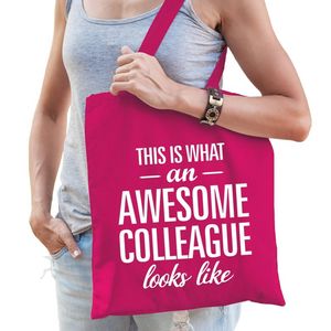 Awesome collaegue cadeau tas roze katoen - Feest Boodschappentassen