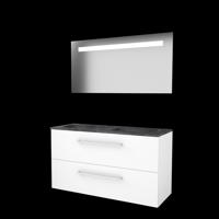 Basic-Line Economic 46 badkamermeubelset - 120x46cm - met grepen - 2 lades - hardsteen wastafel - 0 kraangaten - Spiegel - geintegreerde LED verlichting - MDF lak Ice White 1813288