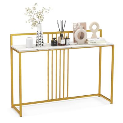 120 cm Lange Toegangstafel Consoletafel met Imitatiemarmer Blad en Verguld Metalen Onderstel Moderne Bijzettafel Anti-Kantelset Wit