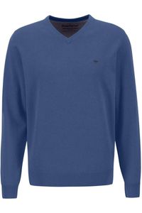 Fynch-Hatton Casual Fit Trui V-halsblauw, Effen