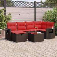 7-delige Loungeset met kussens poly rattan bruin
