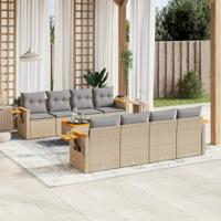 9-delige Loungeset met kussens poly rattan beige