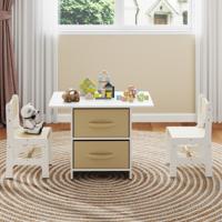 Kindertafel met 2 Stoelen 3-Delig Houten Zitgroep met 2 Afneembare Manden en Breed Tafelblad Activiteitstafel voor Kinderen 3+